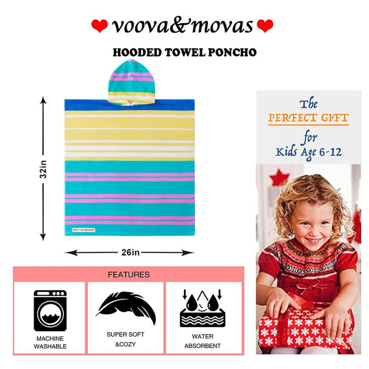 VOOVA MOVAS Hooded Towels Poncho for Big Kids Oversized 612Years26X64 Made from 100 Soft CottonPerfect for Swimming Bath