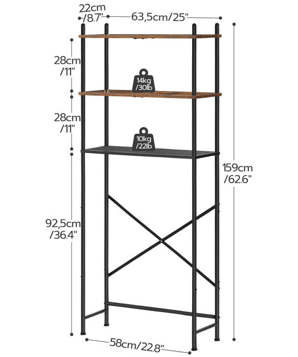 HOOBRO Over The Toilet Storage 3Tier Over Toilet Bathroom Organizer Freestanding Above Toilet Shelf with Adjustable Feet