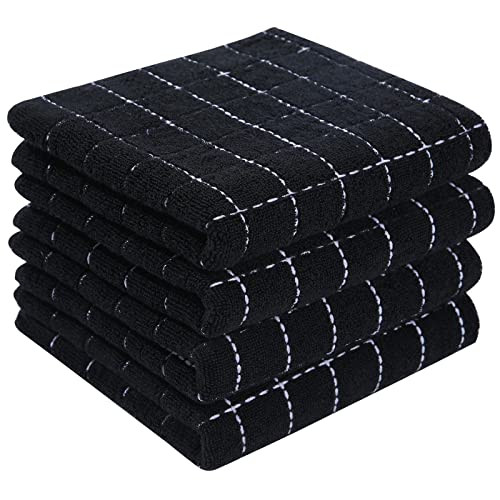 Homaxy 100 Cotton Terry Kitchen TowelsBlack 13 x 28 inches Checkered Designed Soft and Super Absorbent Dish Towels 4 Pac
