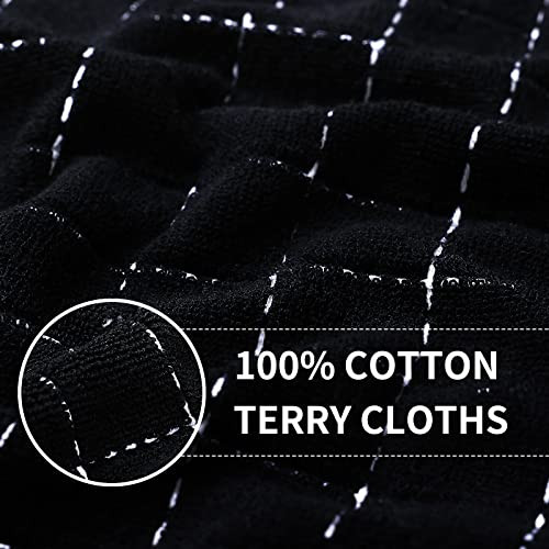 Homaxy 100 Cotton Terry Kitchen TowelsBlack 13 x 28 inches Checkered Designed Soft and Super Absorbent Dish Towels 4 Pac