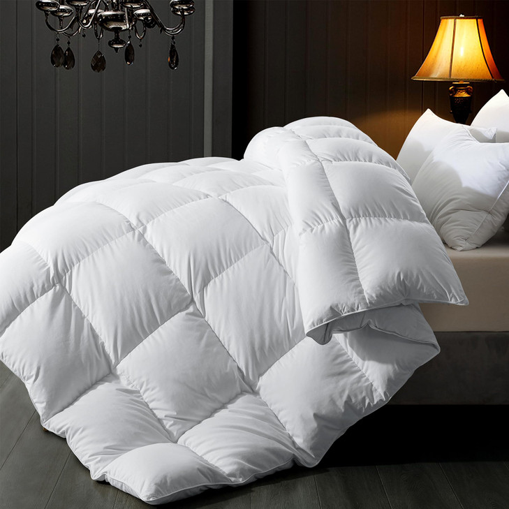 ELNIDO QUEEN Feather Comforter Queen Size Filled with Feather and Downfiber All Season White Luxury Hotel Fluffy Bed Com