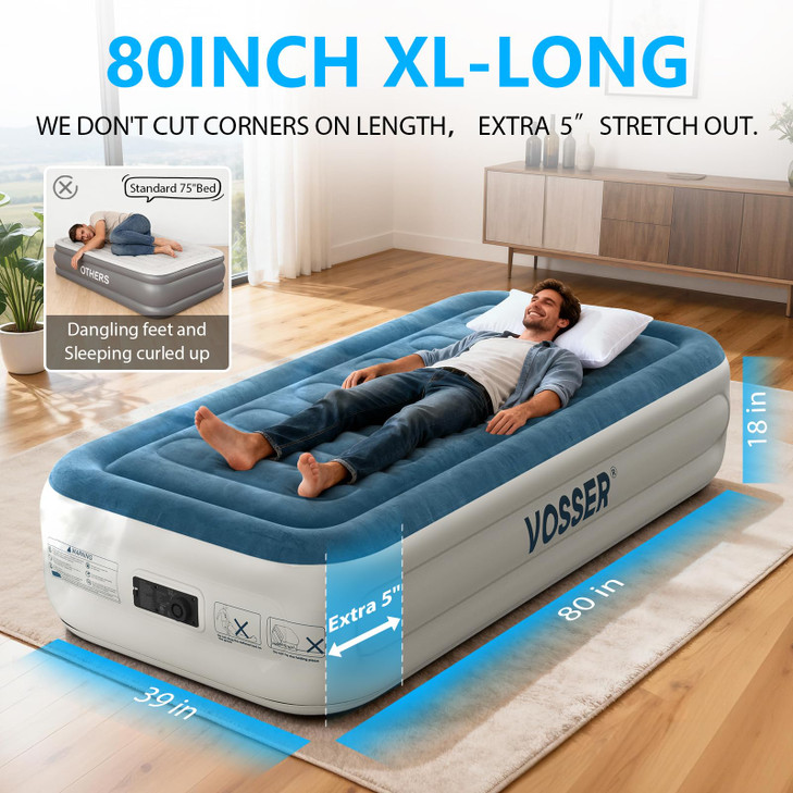 VOSSER Twin Air Mattress with Builtin PumpFast Easy InflationDeflation Inflatable Mattress Foldable Blow Up Mattress wit