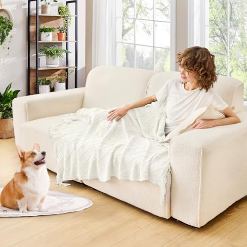 inhand Knitted Throw Blanket for Couch and Bed Soft Living Room Home Decor Knitted Blanket with Tassel Outdoor Lightweig