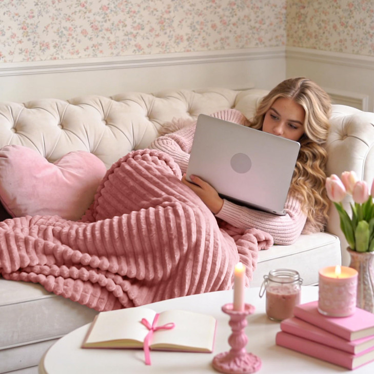 BEDELITE Fleece Throw Blanket for Couch 3D Ribbed Jacquard Soft and Warm Decorative Fuzzy Blanket Cozy Fluffy Plush Ligh