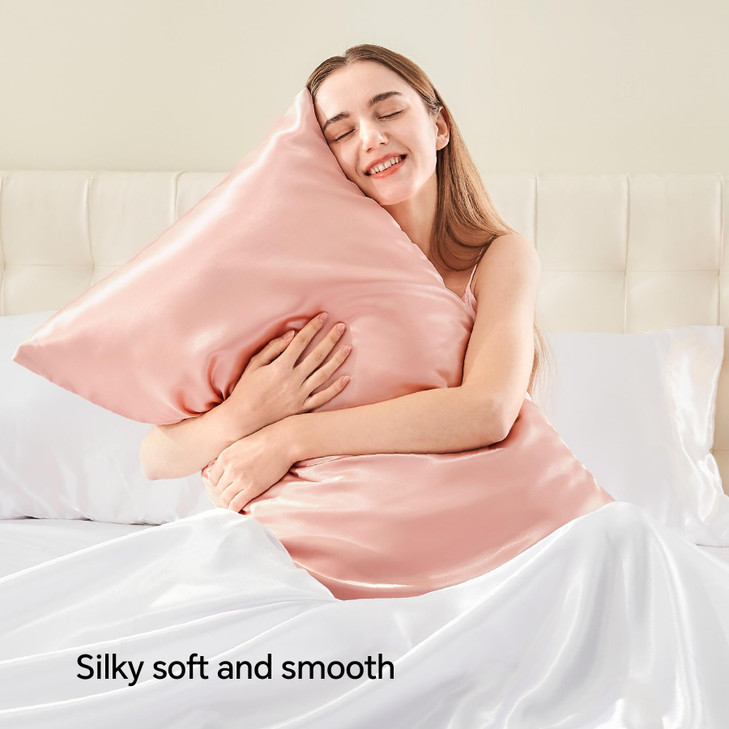 BEDELITE Satin Pillowcase with Zipper 2 Pack Coral Pillow Cases Standard Size Super Soft and Cooling Similar to Silk Pil