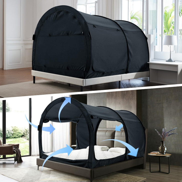 Alvantor Canopy Bed Dream Privacy Space Full Sleeping Tents Indoor Pop Up Portable Frame Curtains Breathable Grey Cottag
