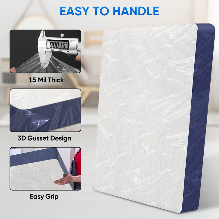 TICONN 2PK Plastic Mattress Bag for Moving Storage Waterproof Mattress Protector Cover HeavyDuty Mattress Moving Supplie