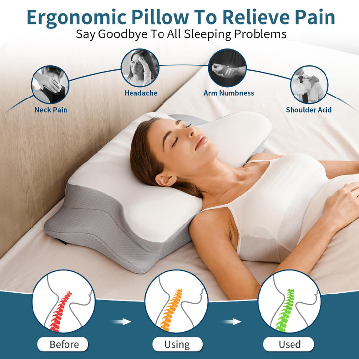 Cervical Neck Pillow for Pain Relief Ergonomic Memory Foam Pillows for Sleeping Cooling Side Sleeper Pillow for Neck Sup