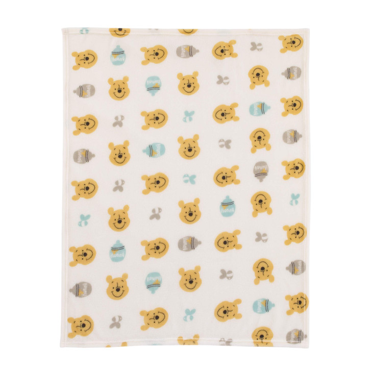 Disney Winnie The Pooh Ivory Yellow Aqua Super Soft Plush Baby Blanket Ivory Yellow Aqua