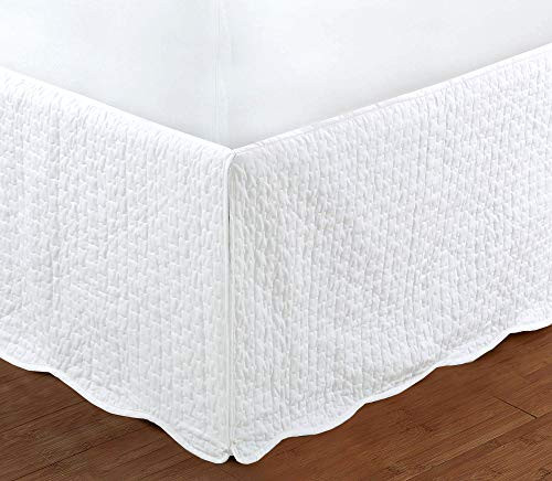 White Quilted Bed Skirt Dust Ruffle Matelasse Tailored 16 Drop Queen