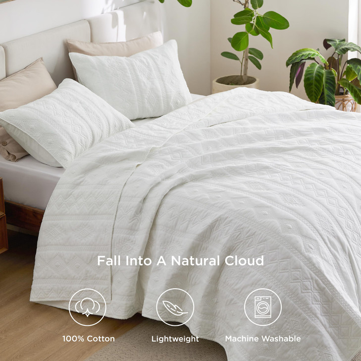 Bedsure 100 Cotton Quilt Set Queen Size Bedspread Lightweight Soft Bed Coverlet 3Piece Cozy Stitching Quilt Set with 2 P