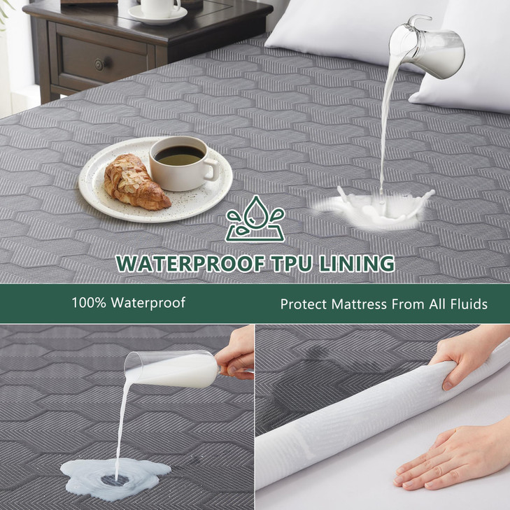 Queen Size Waterproof Mattress Protector 40 Rayon Derived from Bamboo Grey Mattress Pad Cover 3D Air Fabric Breathable M