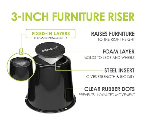 Slipstick CB672 Premium 3 Inch Bed RisersFurniture Raisers with Steel Reinforced Caster Wheel Holder Top Lifts Height 3