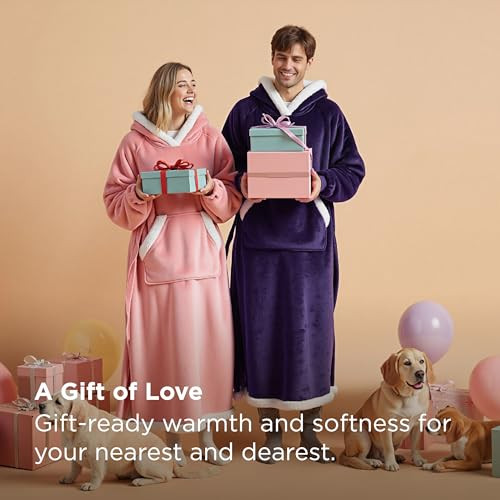 Bedsure Wearable Blanket Hoodie Long Hooded Blanket Sweatshirt as Christmas Birthday Gifts for Women Cozy Sherpa Hoodie