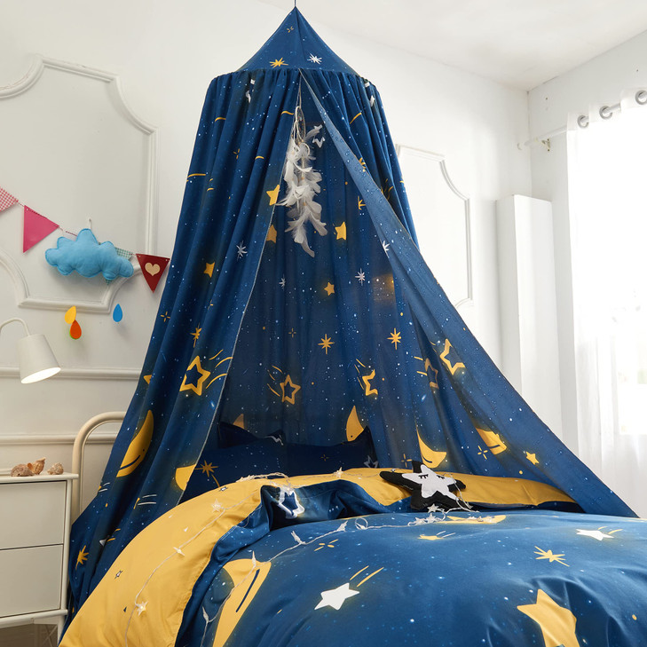 Mengersi Star Bed Canopy for Girls Prince Round Dome Kids Indoor Outdoor Castle Hanging House Decoration Reading Nook