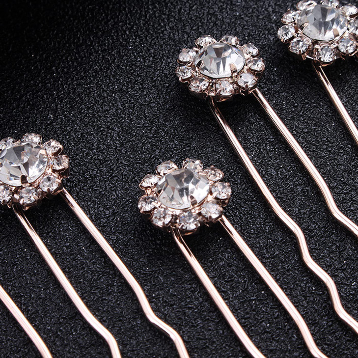 Xerling 12Pcs Rhinestone Hair Pins for Brides Wedding Hair Accessories Rose Gold Head Piece for Girls Hair Jewelry for Bridal