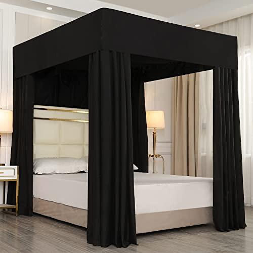 Mengersi Black Four Corner Post Bed Canopy Bed Curtains Sheer Canopy for Adults Girls Bedroom Decoration Lightproof Wind