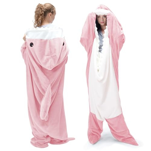 Touchat Shark Blanket Hoodie Onesie Wearable Blankets Hoodie Adult Warm Flannel Throw Blanket Tail Sleeping Bag Cartoon