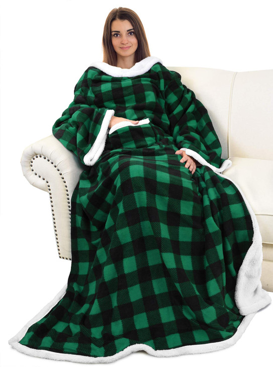Catalonia Sherpa Wearable Blanket with Sleeves Arms Comfy Sleeved TV Wrap Blanket Large Snuggly Throw for Women and Men