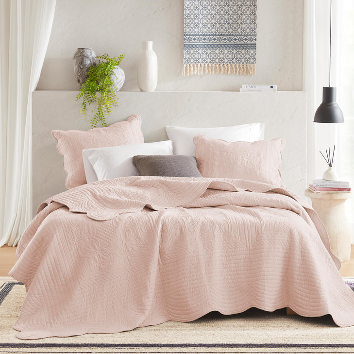 Madison Park King Quilt Set Damask Coverlet Set for King Size Bed Cottage Oversized Quilt Set Scallop Edge All Season Pr
