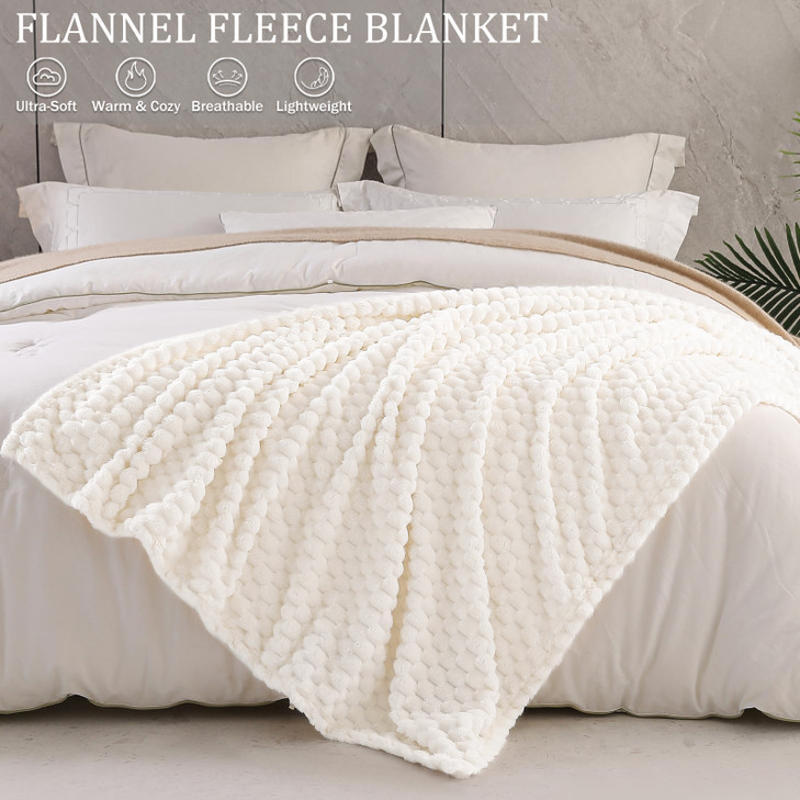 Exclusivo Mezcla Fleece Throw Blanket for Couch Extra Large Fuzzy Ivory Bed Blankets Soft Cozy Plush Sofa Throws for All