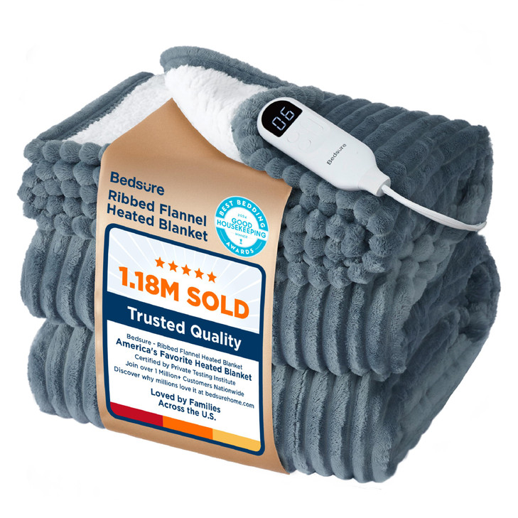 Bedsure GentleSoft Heated Blanket Electric Throw Soft Ribbed Flannel Electric Blanket Heating with 4 Time Settings 6 Hea