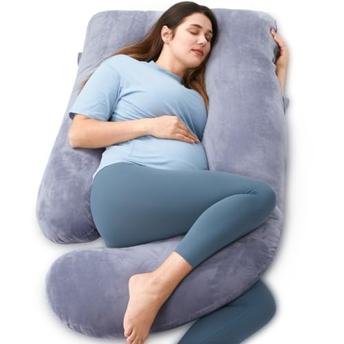 Momcozy Pregnancy Pillows for Sleeping U Shaped Full Body Maternity Pillow with Removable Cover Support for Back Legs Be