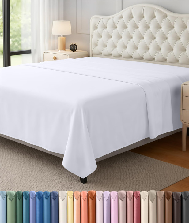 Utopia Bedding Flat Sheet 1 Pack Queen White Soft Brushed Microfiber Fabric Shrinkage Fade Resistant Top Sheet Easy Care