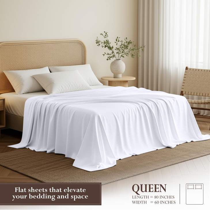Utopia Bedding Flat Sheet 1 Pack Queen White Soft Brushed Microfiber Fabric Shrinkage Fade Resistant Top Sheet Easy Care