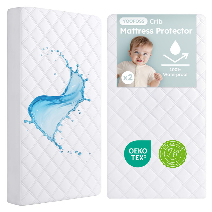 Yoofoss Waterproof Crib Mattress Protector 2 Pack Quilted Crib Mattress Pad Cover Ultra Soft and Breathable Machine Wash