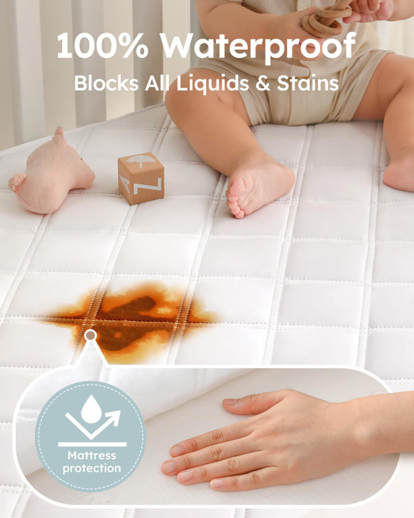 Yoofoss Waterproof Crib Mattress Protector 2 Pack Quilted Crib Mattress Pad Cover Ultra Soft and Breathable Machine Wash