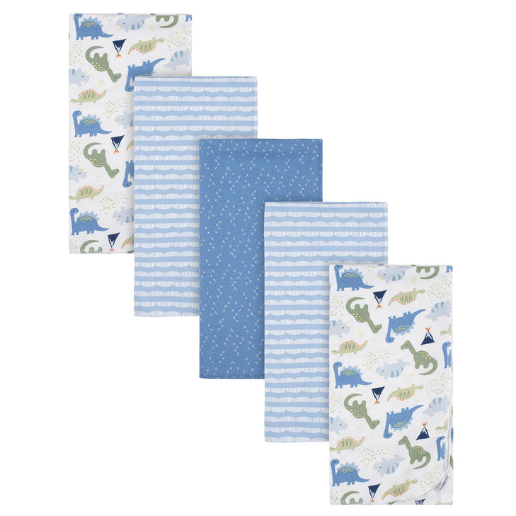 Gerber Boys Newborn Infant Baby Toddler Nursery 100 Cotton Flannel Receiving Swaddle Blanket Dinosaur Blue Pack of 5
