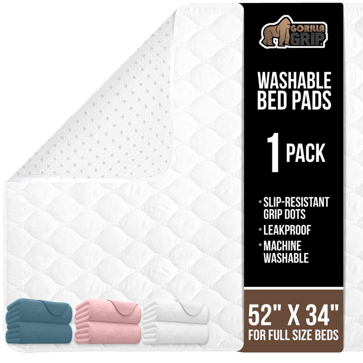 GORILLA GRIP Washable Underpads Waterproof Reusable Heavy Absorbency Incontinence Bed Pads Leak Proof Toddler Mattress P