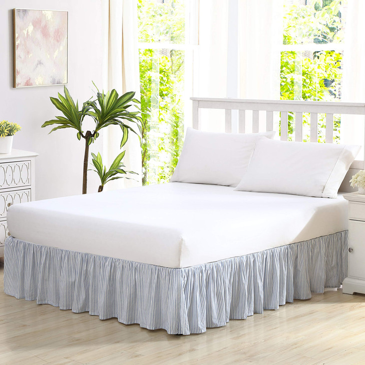 Laura Ashley Home Cotton Ruffled Bedskirt Lightweight Home Decor with Classic Style Blue Queen