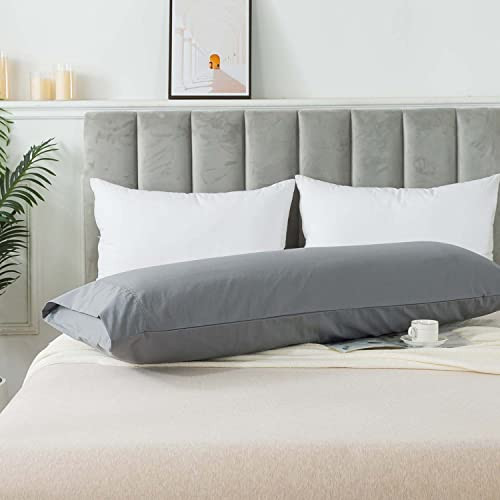 WhatsBedding Body Pillow Cover Cotton Fabric Long Pillowcase Breathable SkinFriendly Envelope Closure Grey 20x54 inch