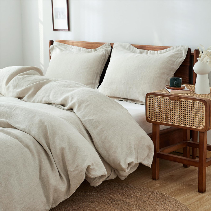 SimpleOpulence 100 Linen Duvet Cover Set 3pcs Basic Style Natural French Washed Flax Solid Color Soft Breathable Farmhou