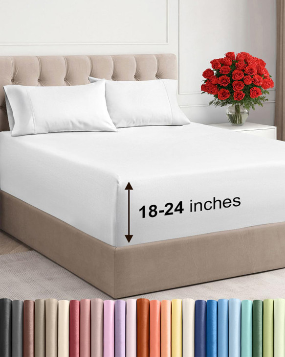 Extra Deep Pocket Queen Sheet Set 4 Piece Breathable Cooling Bed Sheets Hotel Luxury Sheet Set Ultra Soft Wrinkle Free C