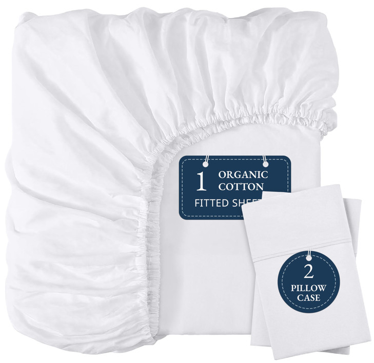 LANE LINEN Fitted Sheet Full Size 100 Organic Cotton 3Piece Set 1 Fitted Sheet 2 Pillowcases Percale Weave Bed Fitted Sh