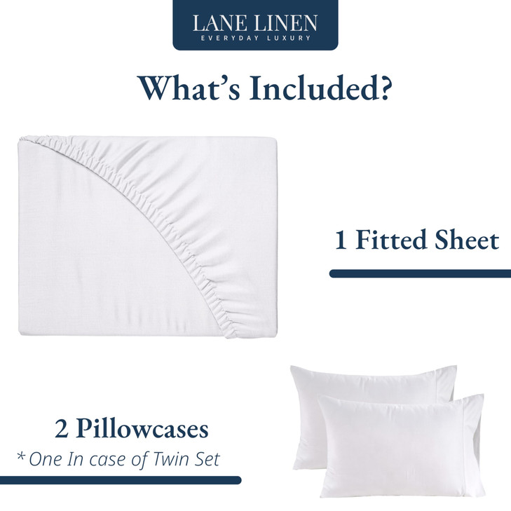 LANE LINEN Fitted Sheet Full Size 100 Organic Cotton 3Piece Set 1 Fitted Sheet 2 Pillowcases Percale Weave Bed Fitted Sh