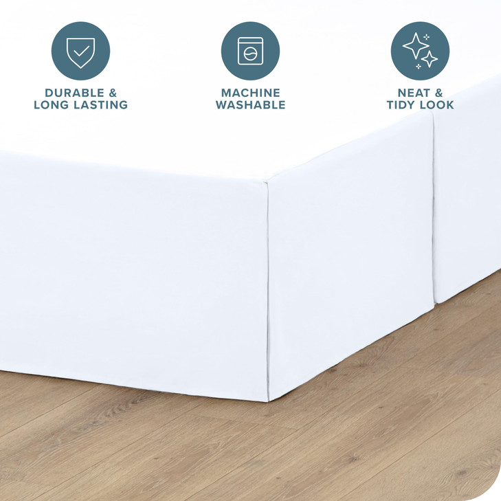 Bare Home Queen Bed Skirt 15Inch Tailored Drop Easy Fit Bed Skirt for Beds Center Corner Pleats Queen White