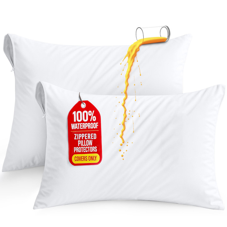 Utopia Bedding Set of 2 Waterproof Pillow Protectors with Zipper Queen Size White Ultra Soft Pillow Covers Bed Bug and D