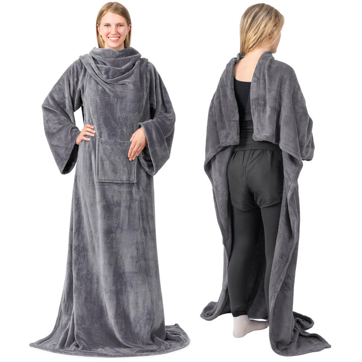 PAVILIA Wearable Blanket with Sleeves for Adult Women Men Cozy Fleece Warm Wrap Throw Blanket with Arms Pocket Gifts for