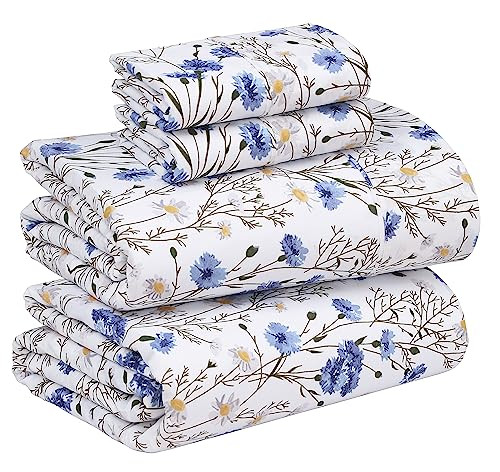 RUVANTI 100 Cotton Sheets Queen Size Percale Bedding Cooling Breathable Floral Design Durable with a Crisp Soft Comforta