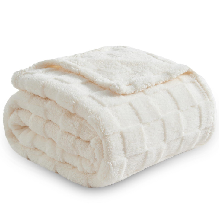 NEWCOSPLAY Super Soft Throw Blanket Ivory Premium Silky Flannel Fleece 3D Checkered Lightweight Bed Blanket All Season U
