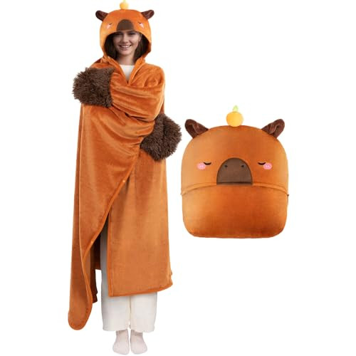 Mewaii Ultimate Softness Capybara Wearable Blanket Hoodie Expertly Designed for American BodyFull Coverage with Easy Mov