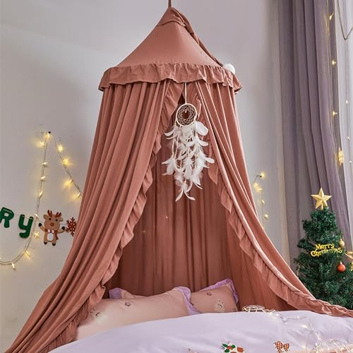 VETHIN Bed Canopy for GirlsPrincess Round Dome Dreamy Mosquito Net Bedding Girls Room Castle Play Tent Hanging House Dec