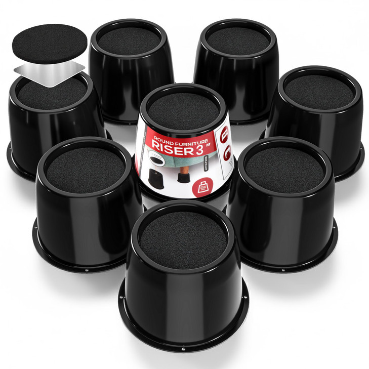 Utopia Bedding Bed Risers 3 Inch 8 Pack Round Furniture Risers with Top AntiSlip Foam with Metal Plate Bottom Rubber Pad