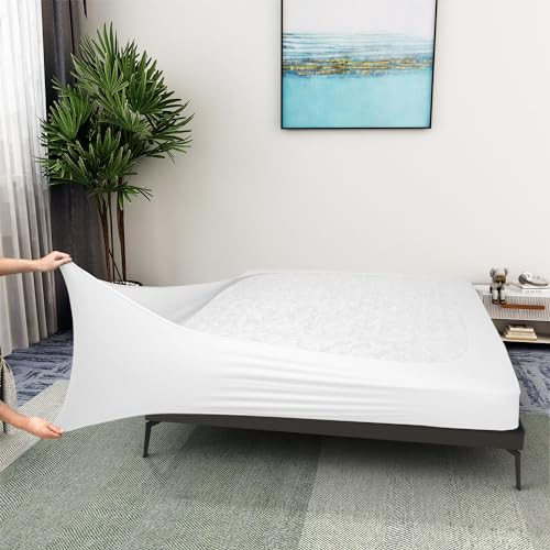 Box Spring Cover Queen Size Jersey Knit Stretchy Wrap Around 4 Sides Bed Skirt for Hotel Home QueenQueen XL White