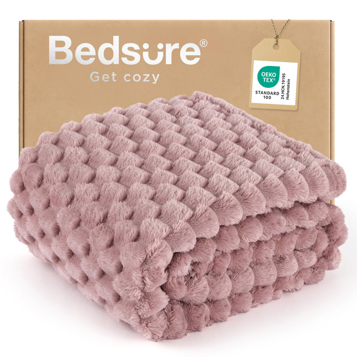 Bedsure Dusty Rose Throw Blanket for Couch 350GSM Fluffy Plush Bubble Blanket for Bed Home Room Decor GentleSoft Cute Fl