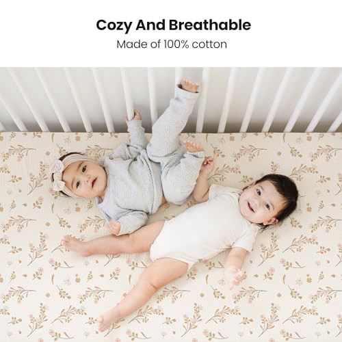 Konssy Muslin Crib Sheets for Girl Boy 2 PCS Soft and Breathable Cotton Baby Sheets for Standard Crib Mattress 52x 28 Fl